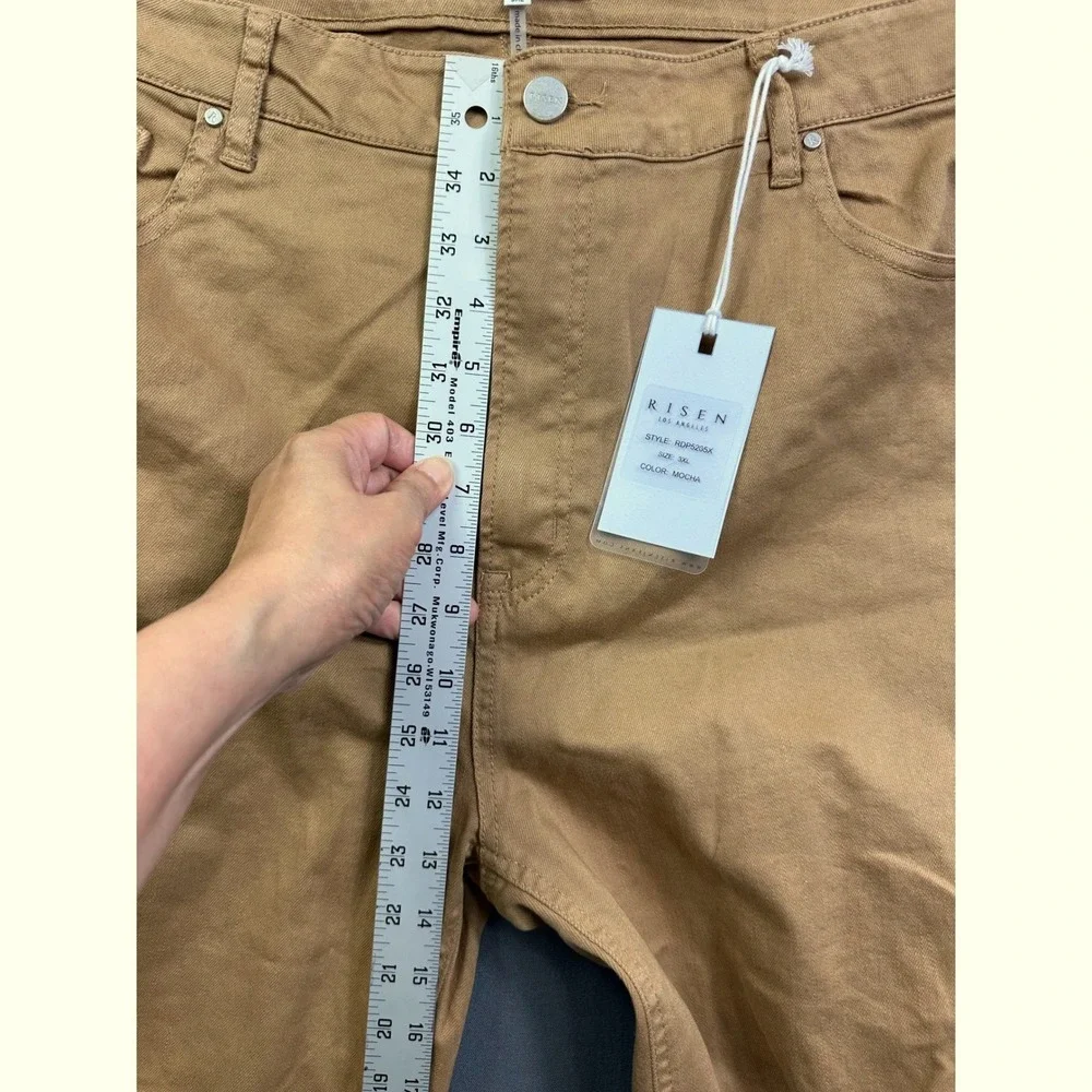 Risen Jeans Mocha Distressed High Rise Wide Leg Pants RDP5265X Size 3XL NEW